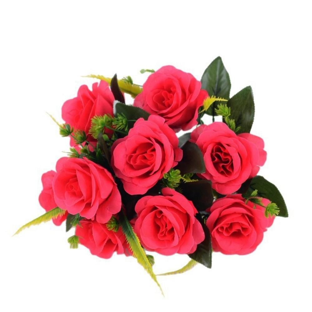 12 Heads Real Happy Silk Flower Mini Photography Photo Gift Valentine's Day Natural Flower Plastic Fake Rose Flowers Bouquet
