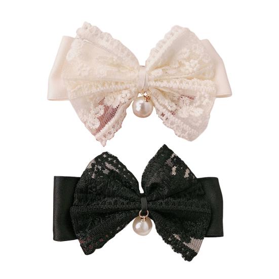 Hair Tie Ribbon Lace Bowknot Decor Imitation Pearl Pendant High Elastic Rubber Band Hair Rope Hair Accessories