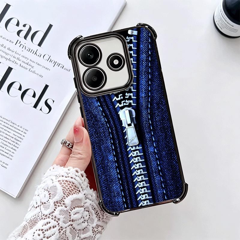 Retro Zipper Jeans Pattern Soft Phone Case For Xiaomi Redmi Note 14 15 Pro Plus 13 12 11S 11T 5G 10 9S 9 Plating Anti-Fall Funda