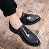 Fashion Fashionable Formal Men Shoes Lightweight Outdoor Loafers Thick Soled Wear-resistant Leather Shoes Black Gold andSilverSizes38-48