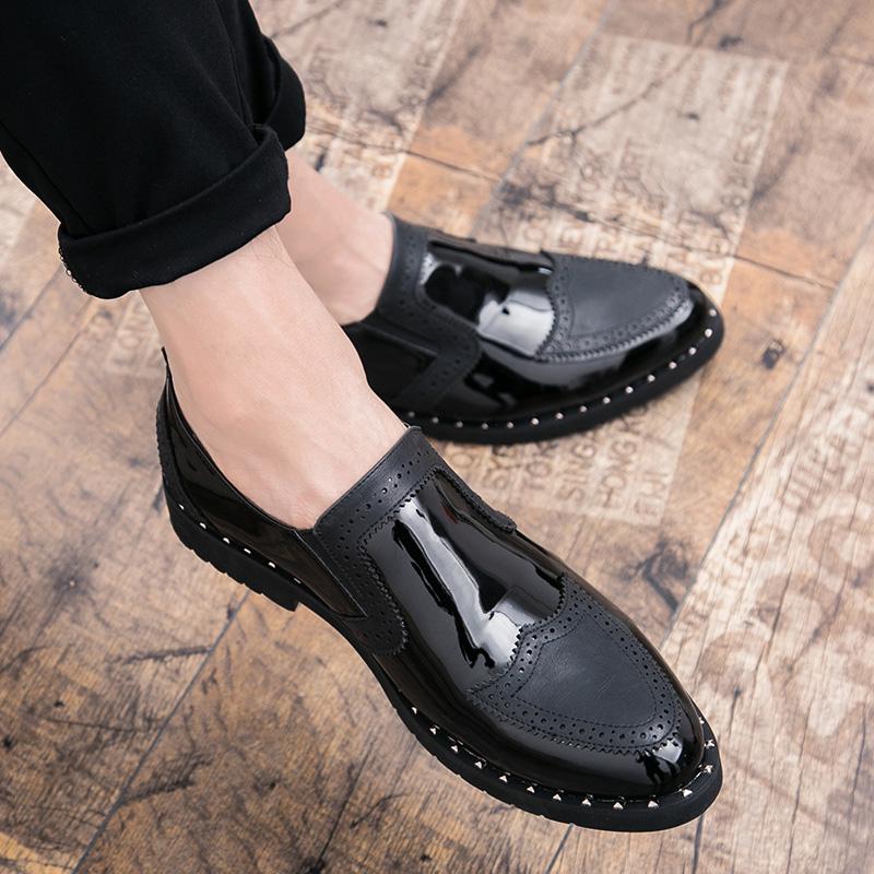 Fashion Fashionable Formal Men Shoes Lightweight Outdoor Loafers Thick Soled Wear-resistant Leather Shoes Black Gold andSilverSizes38-48