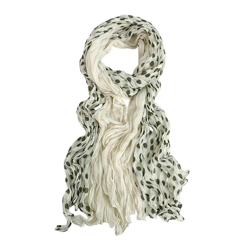 

Cotton Linen Texture Wave Point Scarf Retro Print Wrinkle Twisted Pleated Scarf Long Pleated Thin Scarf Print Dots Scarf бежевий