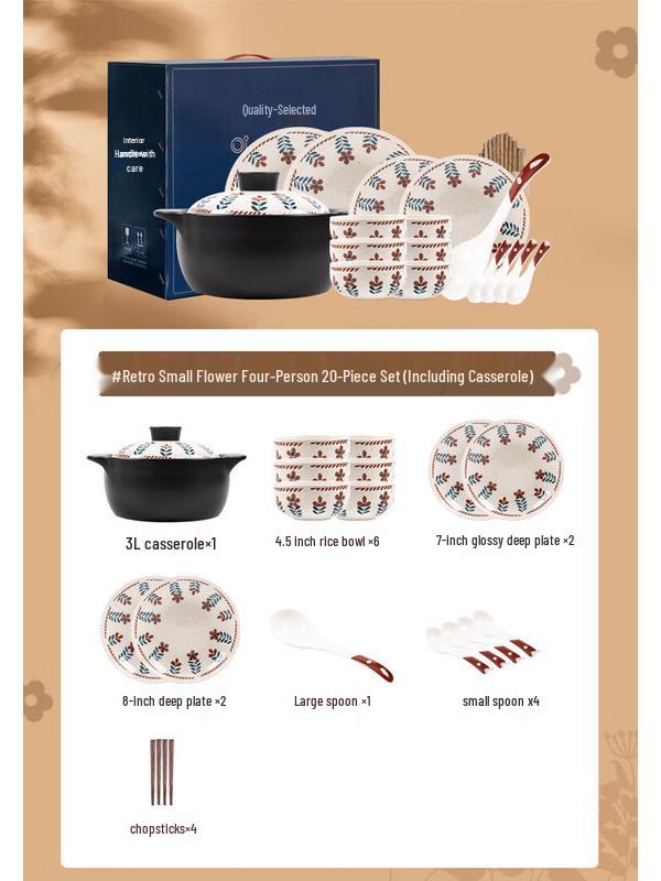 Mode Lanka Vintage Floral 20-Piece Ceramic Dinnerware Set with Casserole