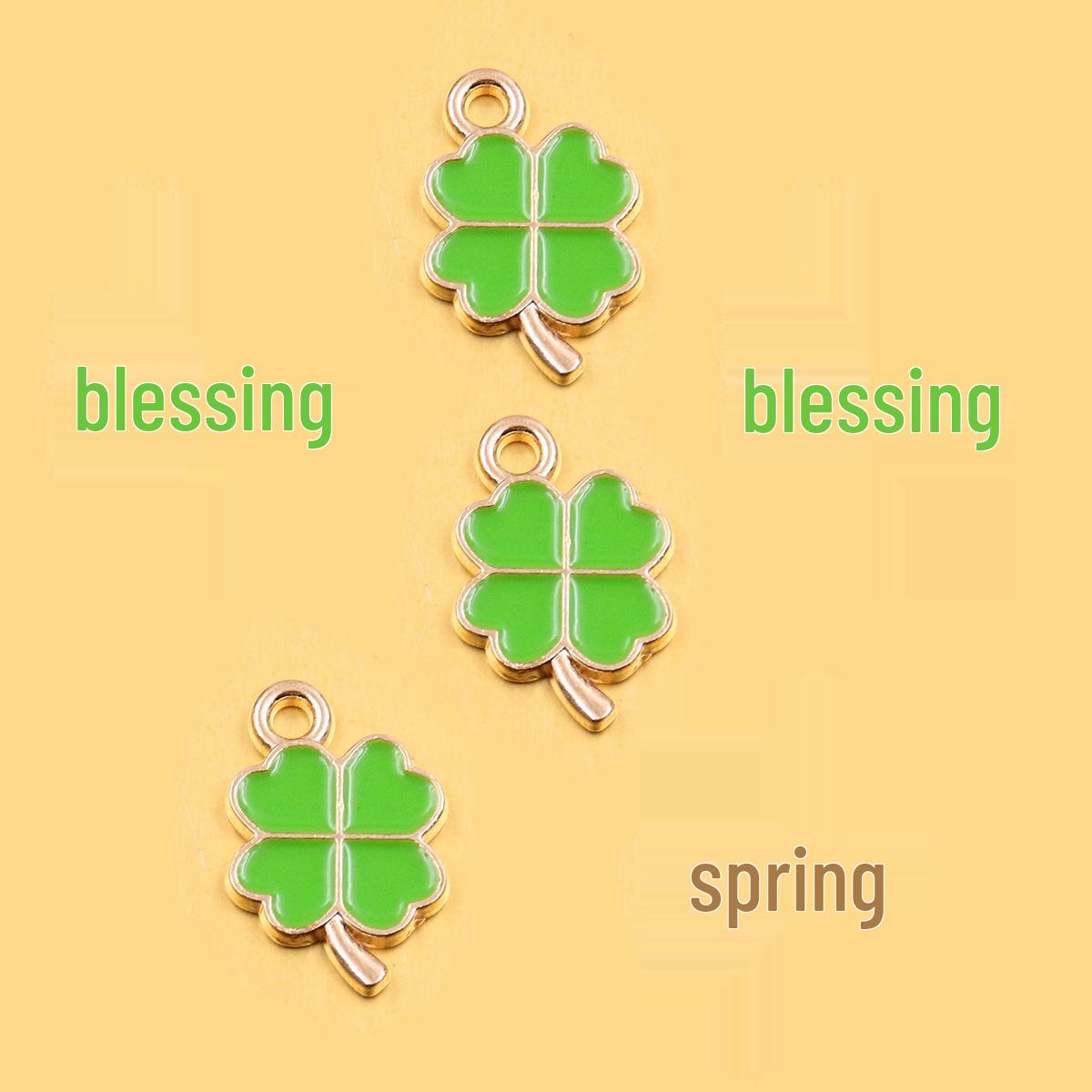 4-Color Four-Leaf Clover Plant Charm Pendant, KC Gold, 12x18mm, Drip Oil Finish for Handmade Necklaces