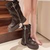 Fashion Top Quality Women's Winter Autumn Fashion Rivet Color Blocking Mid-Calf Side Zipper Thick High Heel Square Head Motorcycle Boots