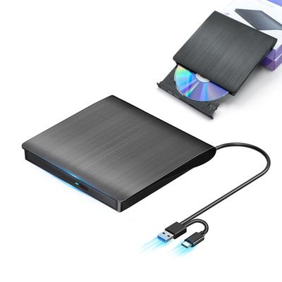 Εξωτερικός DVD Drive, Υψηλής Ταχύτητας, 8xDVD & 24xCD, Ανάγνωση/Εγγραφή, Τροφοδοτούμενος από Bus USB, Διπλές Θύρες USB 2.0/3.0 & Type-C, Εξωτερικός CD Drive (Μαύρος)