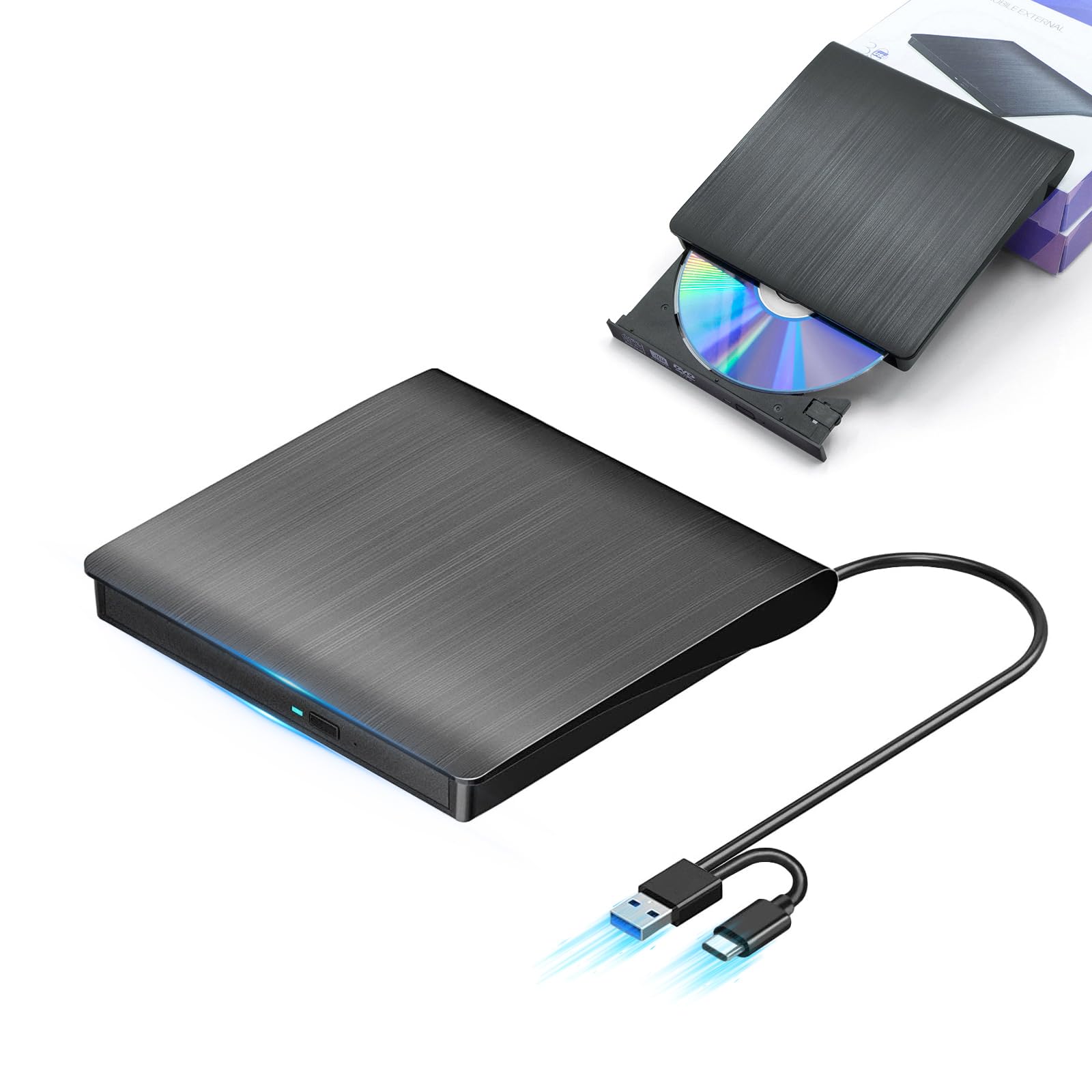 

External DVD High Speed 8XDVD External Optical Bus USB Dual External CD Drive Drive, Processing, & 24XCD, Drive, Read/Write, Powered, 2.0/3.0 & Type-C чорний