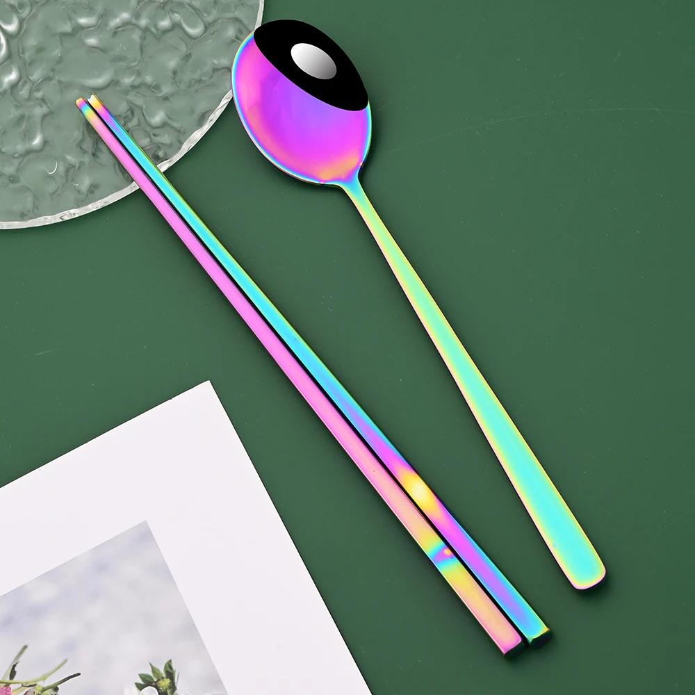 8Pcs Household Mirror Flatware Cutlery Set Chopsticks Spoon 304 Stainless Steel Kitchen Dinnerware Set Tableware Set