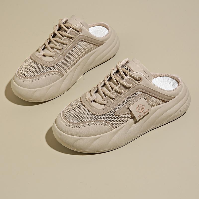 

2025 little white shoes children s summer new Korean ins women s platform casual mesh breathable half-drag board shoes tide HC08 35