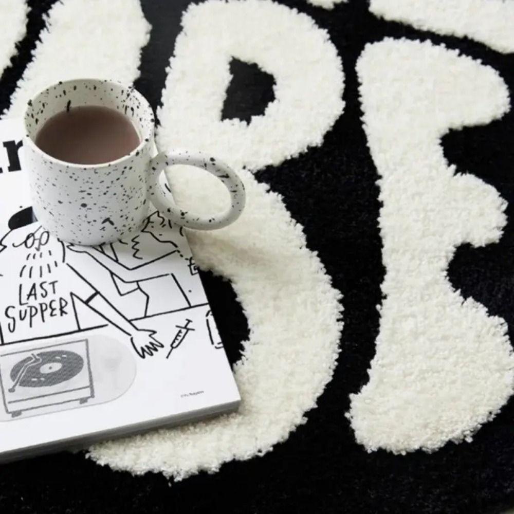 Weicher 3D Runder Teppich Kaschmir 60x60cm Schlafzimmerteppich Buchstabenmuster Hochabsorbierend Flauschige Kreismatte Wohnzimmer