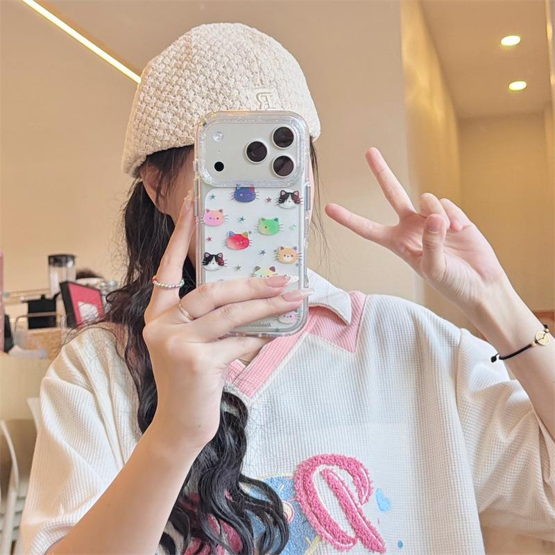 

Colorful Cat Head Lanyard & Girly Heart Phone Case for iPhone 17 Pro Max / 16 / 15 / 14 15 Pro