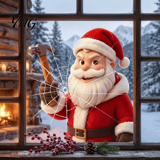 Non Adhesive Window Clings Christmas Santa Claus Static Glass Sticker, Removable Reusable PVC Party Supplies for Living Room Bedroom Holiday