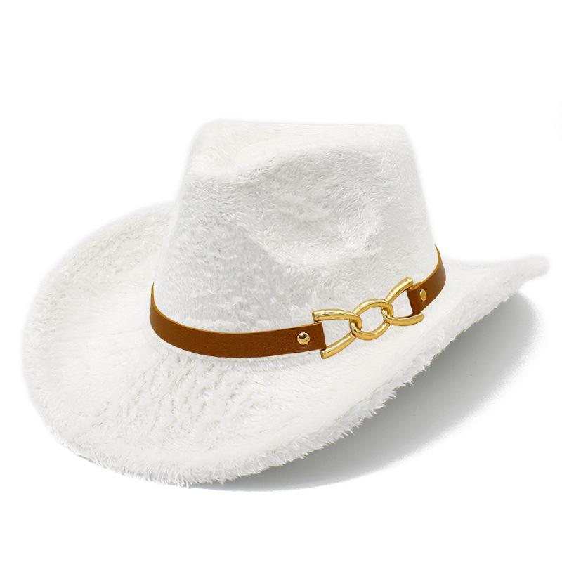 Autumn and winter new plush warm jazz hat European and American fashion one-word top curved brim top hat fashionable western denim hat