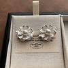 Metal three-dimensional stacked petals pearl stud earrings French romantic earrings