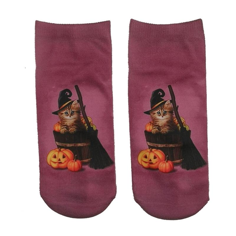 Halloween Cartoon Pumpkin Witch for Cat 3D Printed Short Ankle Socks Gift for Wo