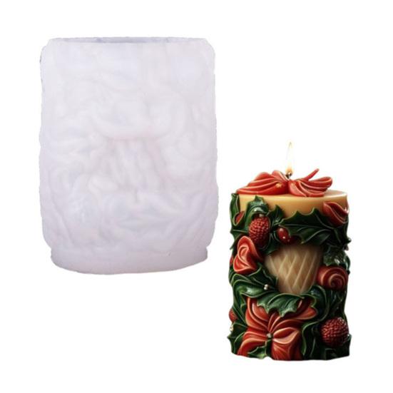 Christmas Candle Mold 3D Embossed Santa Tree Snowman Cylinder Silicone Mold for Resin Candle Soap Craft Cake Chocolate Making