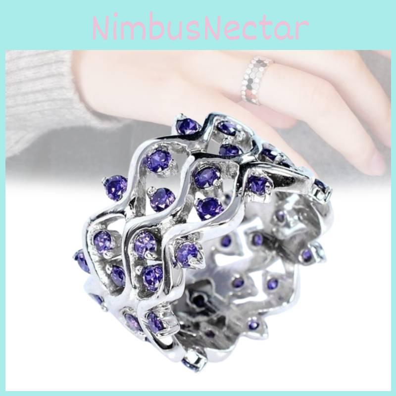 Modern Geometric Purple Amethyst Zirconia Ring Women's Full Striping