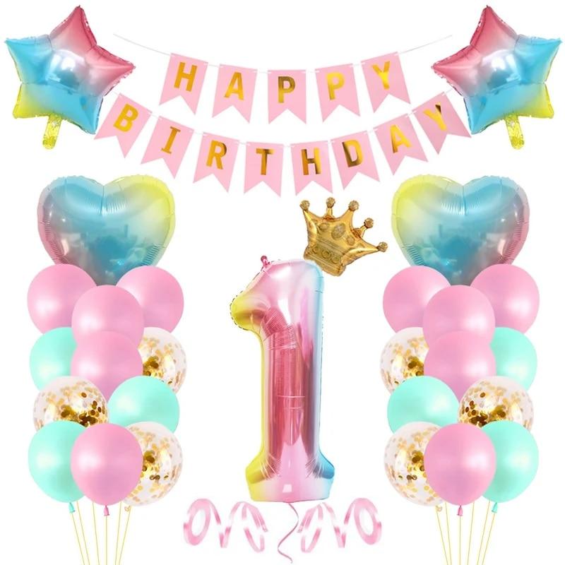 

29 шт./компл., набор воздушных шаров для дня рождения, 40 дюймов, розовый градиент, цифровые алюминиевые воздушные шары из алюминиевой пленки, флаг с днем ​​рождения, декор для детского душа