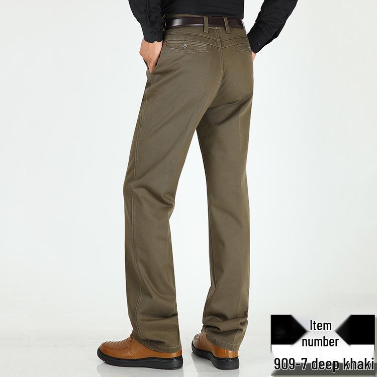 Men's Cotton Casual Pants - Autumn/Winter, Loose Fit, High Waist, Straight Leg, Middle-Aged To Elderly