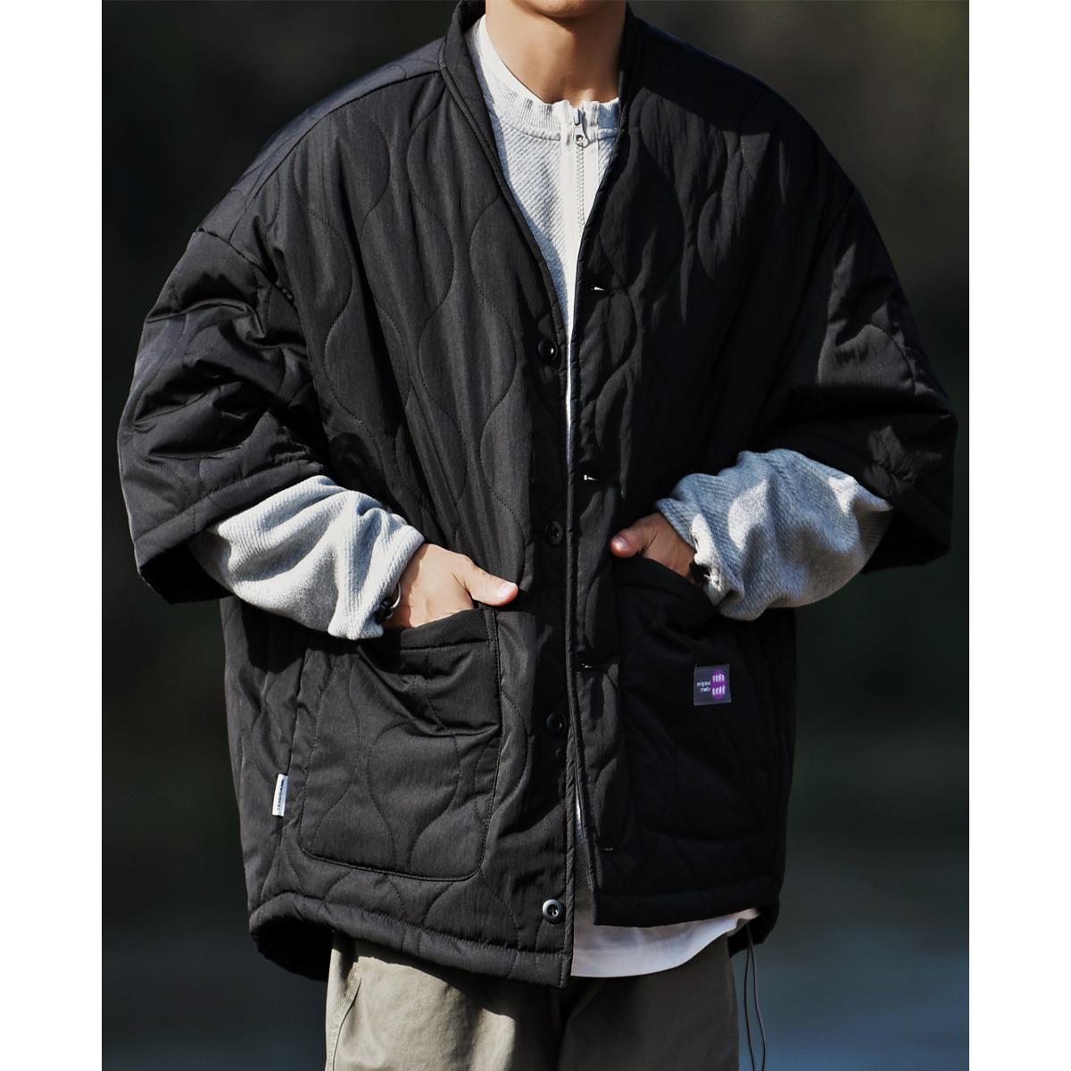

Unisex Retro Gourd Pattern Quilted Cotton Jacket - Short Sleeve Autumn/Winter Casual Outerwear L чорний