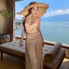 French High-end Sleeveless Swinging Neck Dress Women's Summer Seaside Vacation Sexy Backless Waist Mopping Long Dress