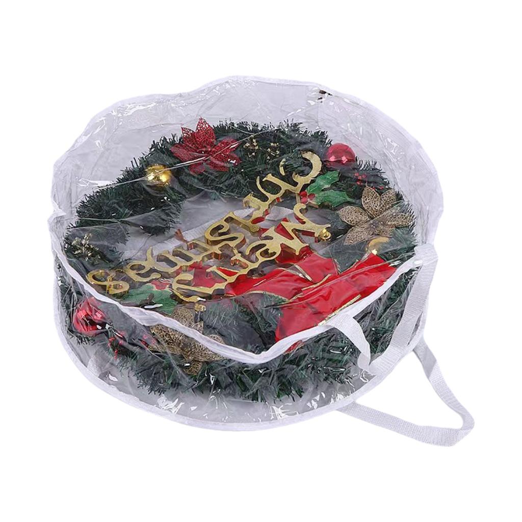 Christmas Wreath Storage Container Zippered Clear PVC Protective Case for Holiday Garlands Seasonal Decoration Bag