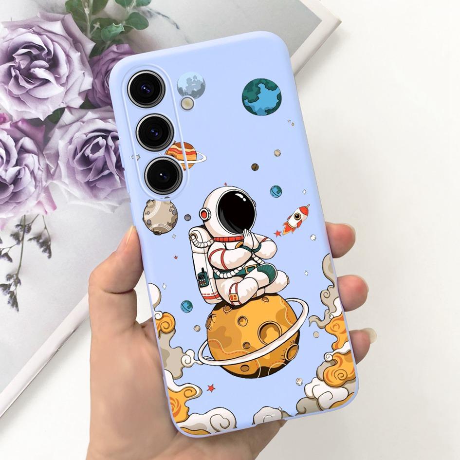 For Samsung Galaxy S24 Plus Case Lovely Yellow Duck Astronaut Matte Silicone Soft Cover For Samsung S 24 S24 Ultra S24+ 5G Funda