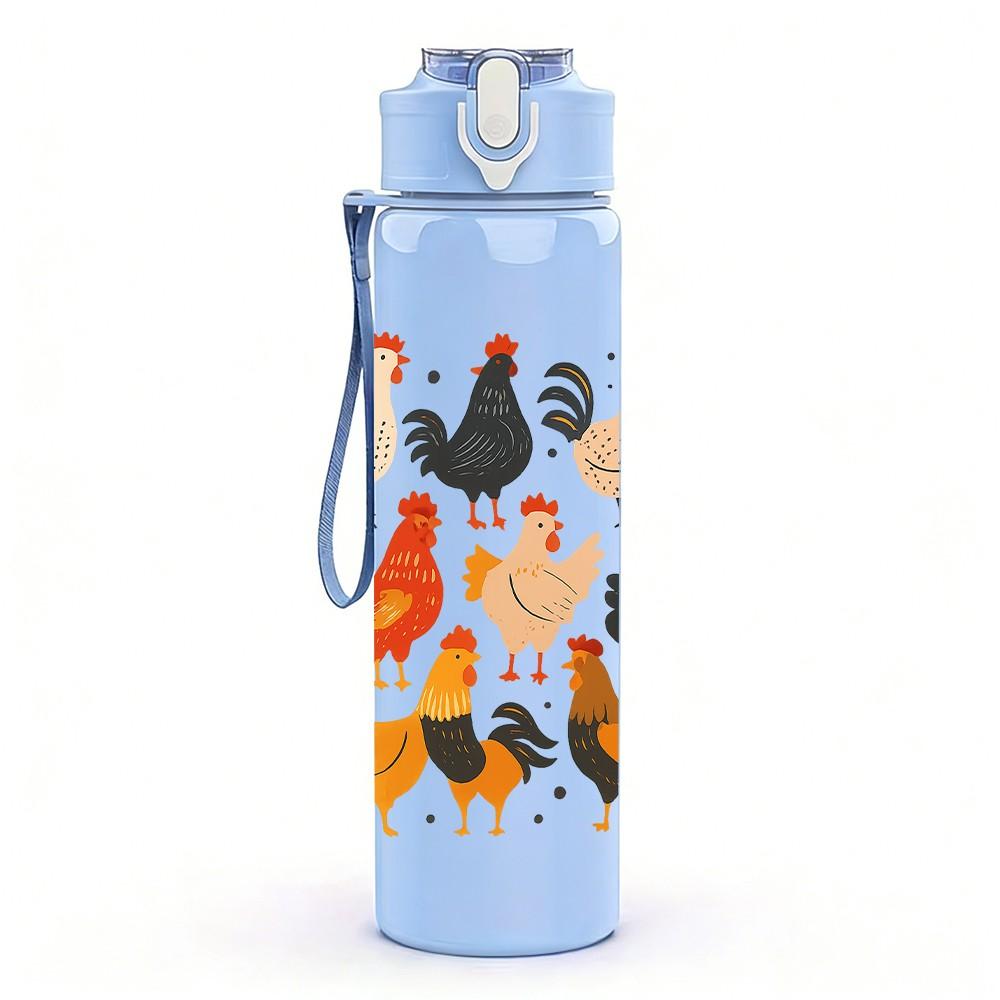 1PC Farm Chicken Group Cartoon 750ml Color Plastic Sports Water Bottle Leakproof Flip Straw Lid Suitable for Sports Office Home Use