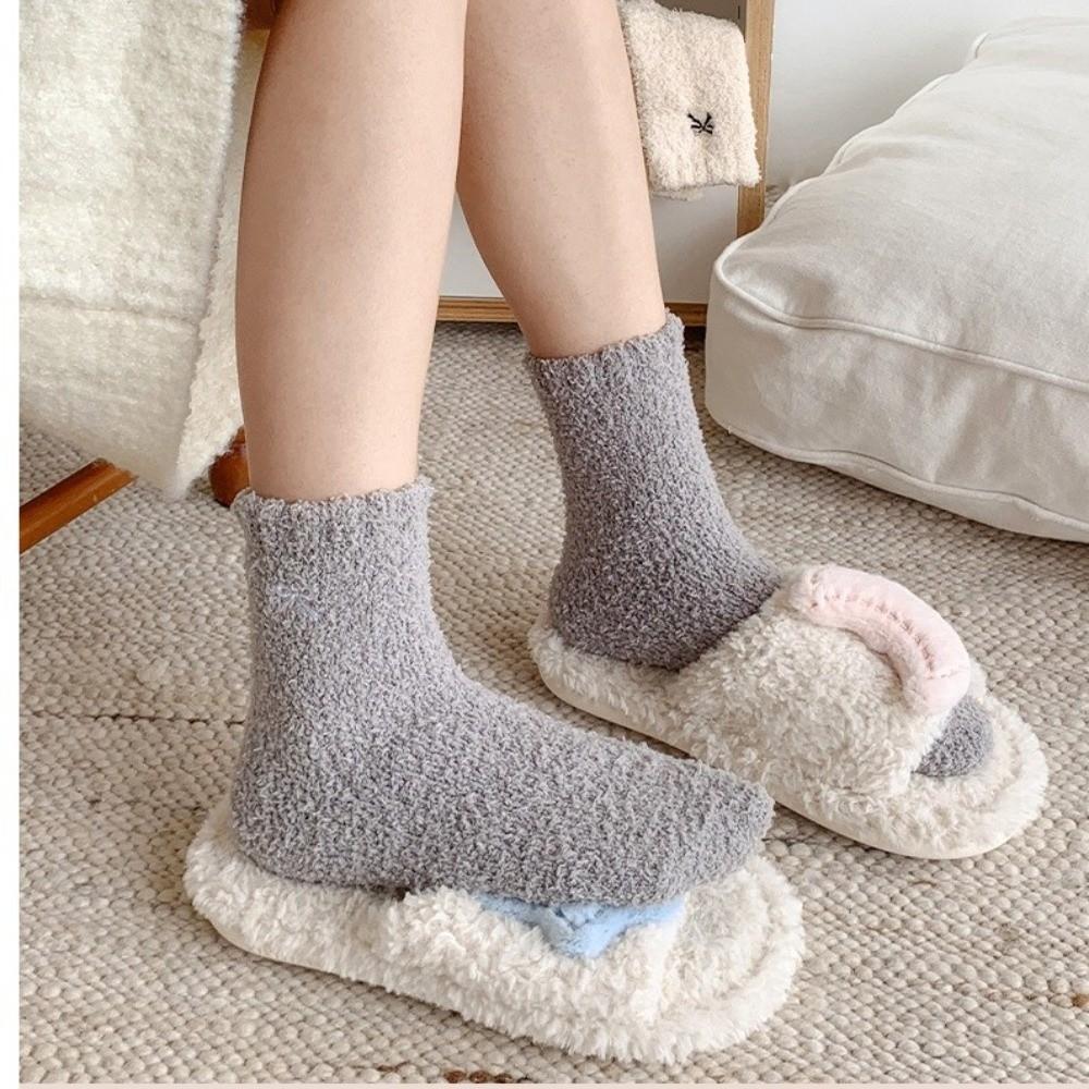 Bowknot Floor Socks Fleece Thickened Carpet Home Socks Autumn Winter Furry Plush Socks Women