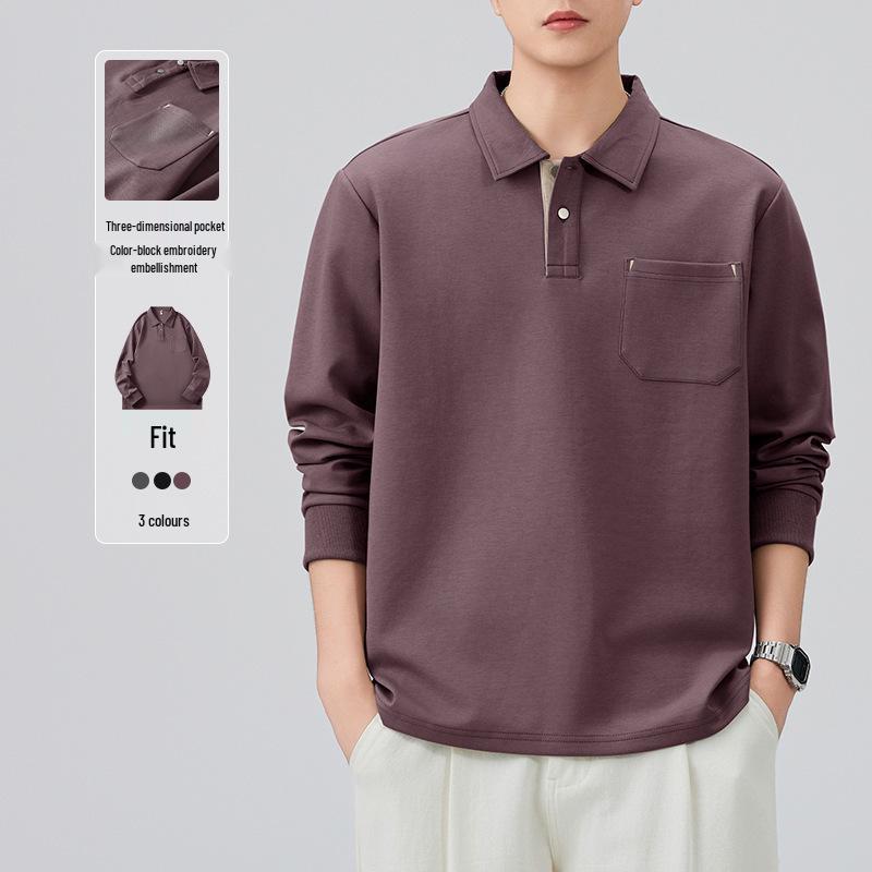 Ретро-футболка поло с длинным рукавом в американском стиле - Универсальная однотонная толстовка для мужчин 3XL