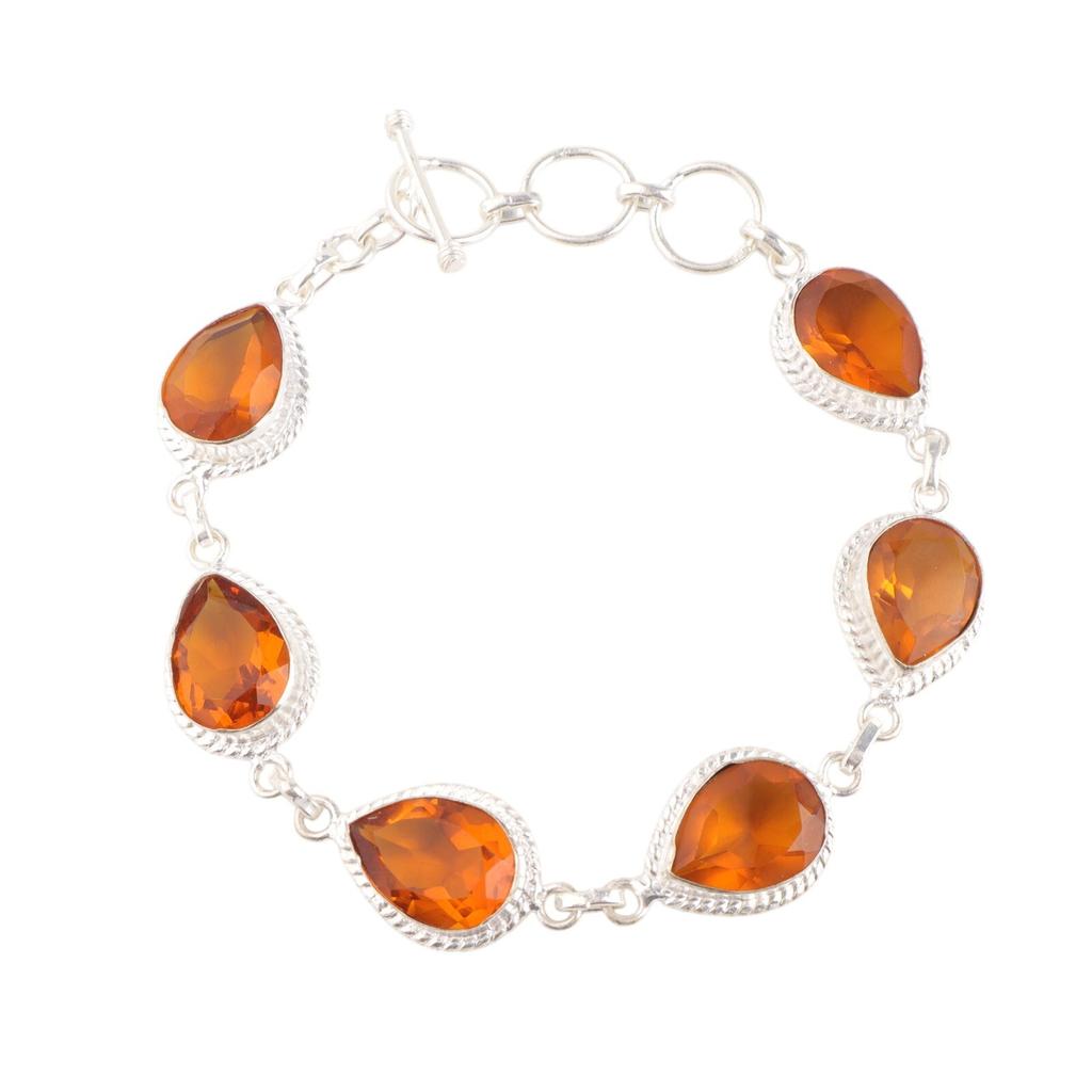 925 Sterling Silver Citrine Gemstone Bracelet Handmade Jewelry Gift For Mother RB-15-5