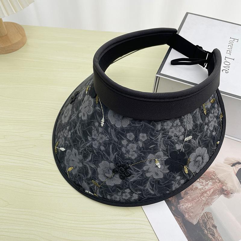 Sweet National Style Flower Sun Hat Children S Summer Versatile Empty Top Hat Big Brim Face Covering Sun Protection Hat One size fits all for adults 55-57cm