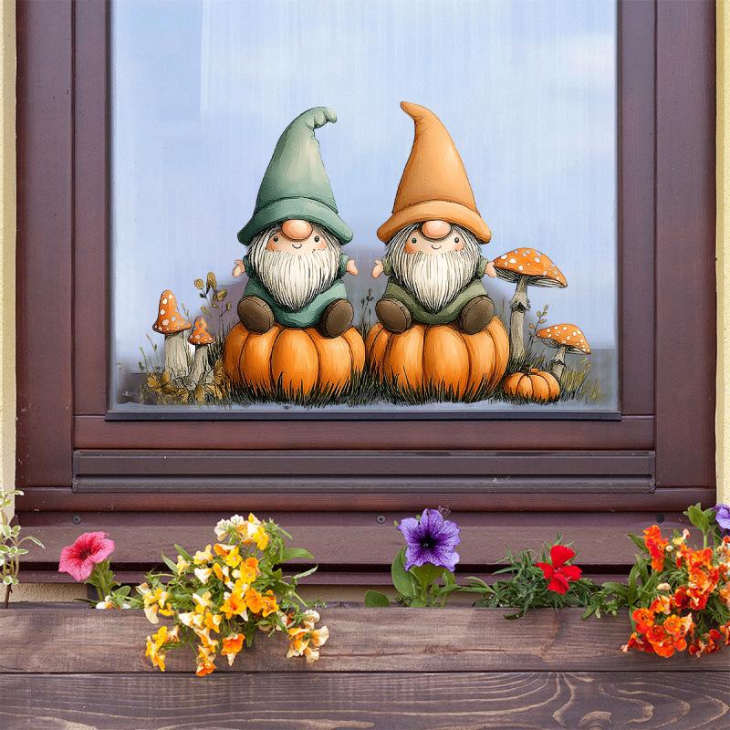 Halloween Gnome Pumpkin Window Decal - No Glue Needed.