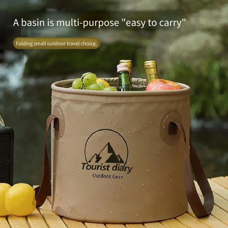 20L Vikbar Campinghink - Bärbar PVC-nätduk Rese tvättfat Fotblötläggningspåse & Picknickförvaringshink för Utomhusbruk