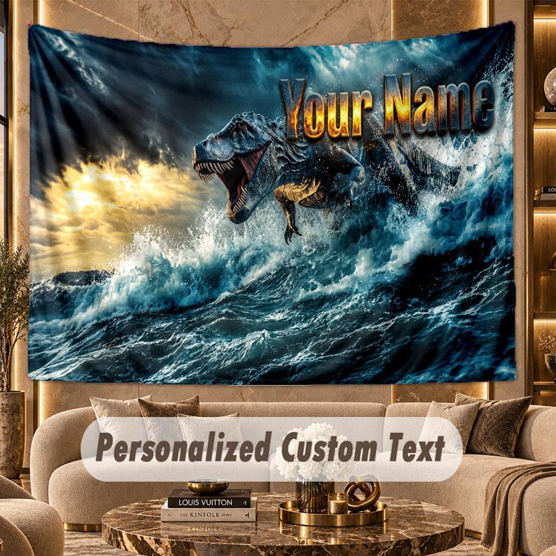 Dinosaur (577) Theme Personalized Tapestry Custom Name Text Wall Hanging Tapestry Home Background Decoration