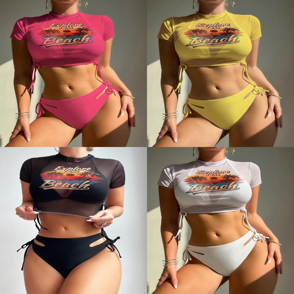 Womens Cartoon Print Bikini Set With Nylon Fabric For Swimming And Water Sports