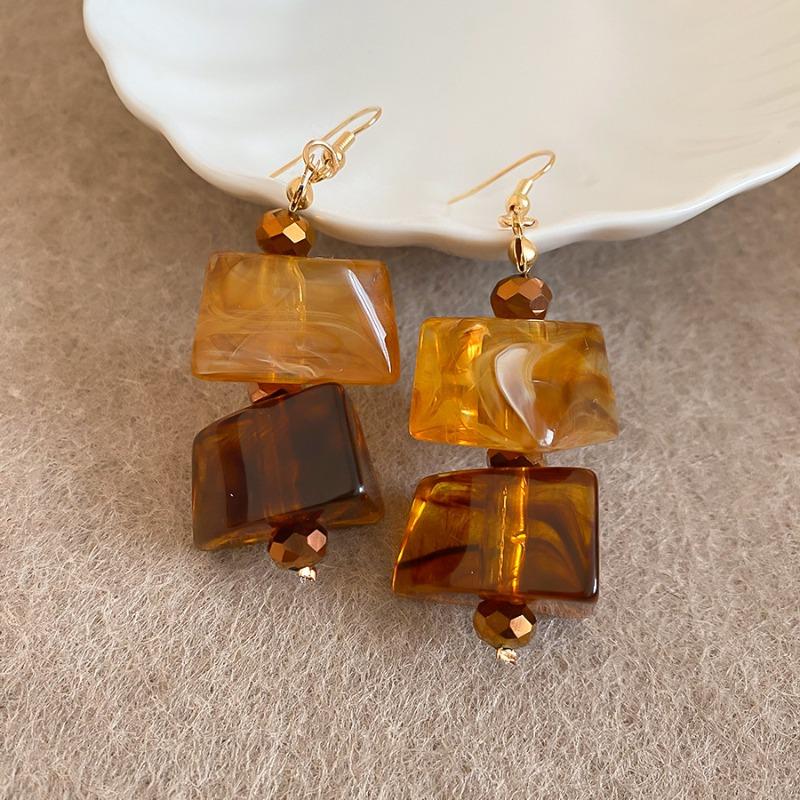 Vintage Square Acrylic Bracelet Necklace Stud Earrings Set Maillard Niche Design Temperament Jewelry