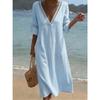 QICED Fashion Summer Spring Short Sleeve V-Neck  Casual Dresses