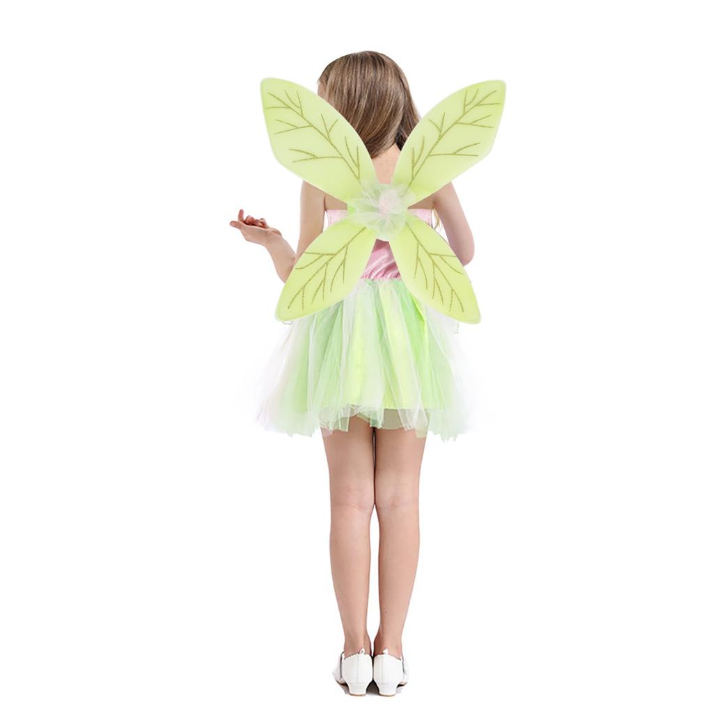 Princess Fairy Costume, Tinker Bell Elf Green Butterfly Wings Accessories, Size M for 7-8 Years, Cosplay Outfit