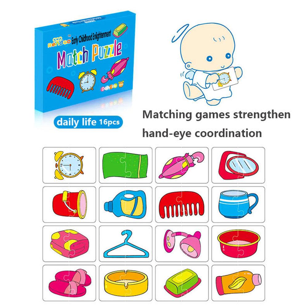 16Pcs Toddler Card Matching Game Cognitive Abilities Truck Fruit Animal Puzzle Kit for 1-3 Year Old Boys Girls Skills Learning