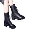 Autumn and Winter Pointed Short Boots New Boots High Heel Lace-up Soft Leather Middle Heel Show Feet Thin Velvet Martin Boots