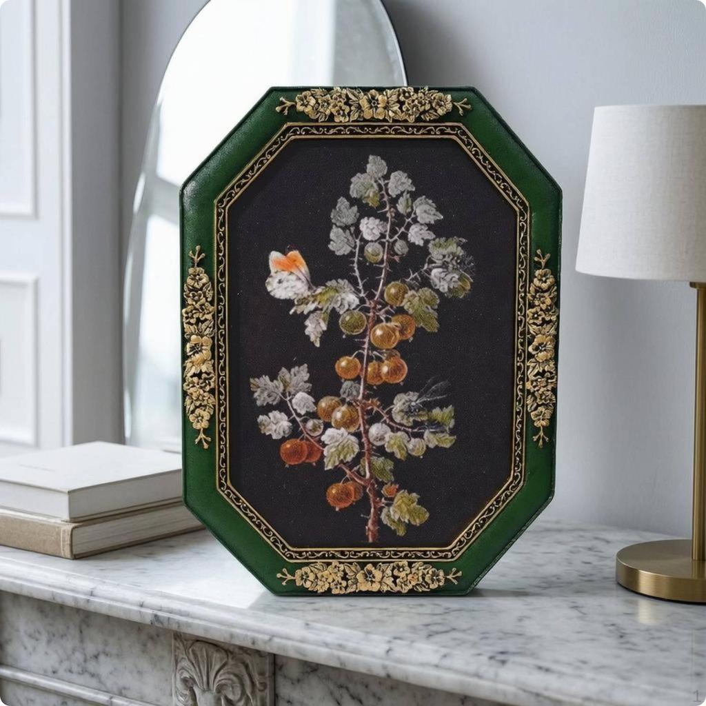 EightSided Picture Frame Floral Border Resin Photo Toned 6 Inch Black