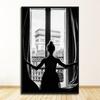 Poster di donne Immagini artistiche da parete Soggiorno Decorazione per la casa Bianco e nero Sexy Finestra Ragazza Nordica Tela Pittura Moda Bella