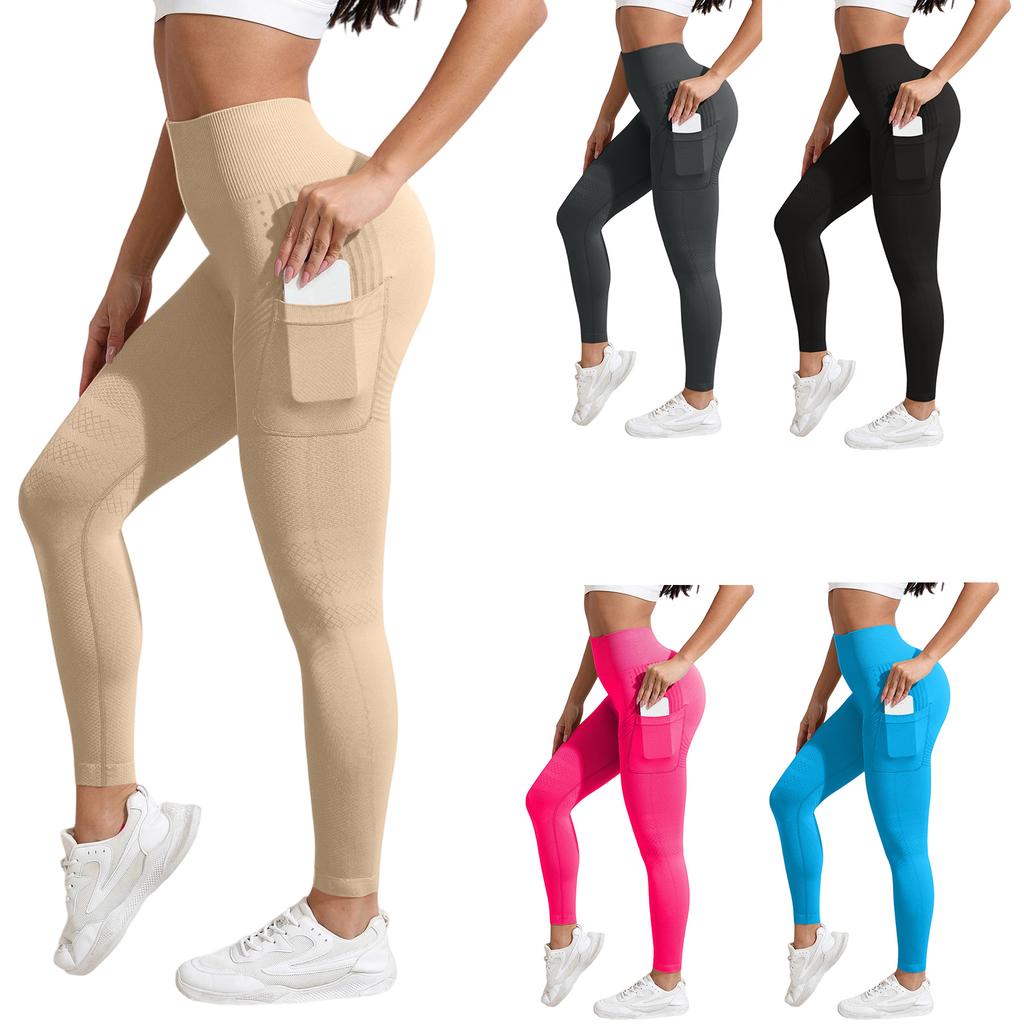 High Waist Seamless Yoga Leggings with Tummy Control and Pocket Design for Women Workout Fitness Training Gym Wear