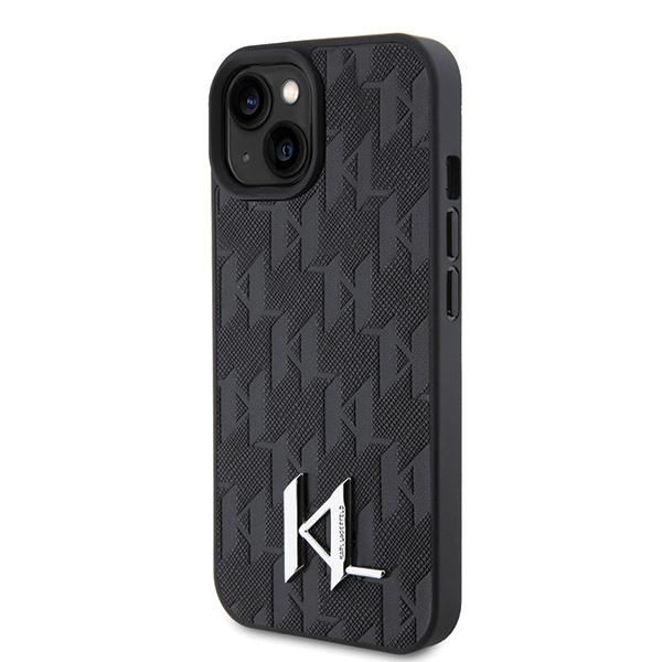 Karl Lagerfeld Klhcp15Spklpklk Iphone 15 / 14 / 13 6.1 Czarny/Black Hardcase Skóra Monogram Hot Stamp Metalowe Logo