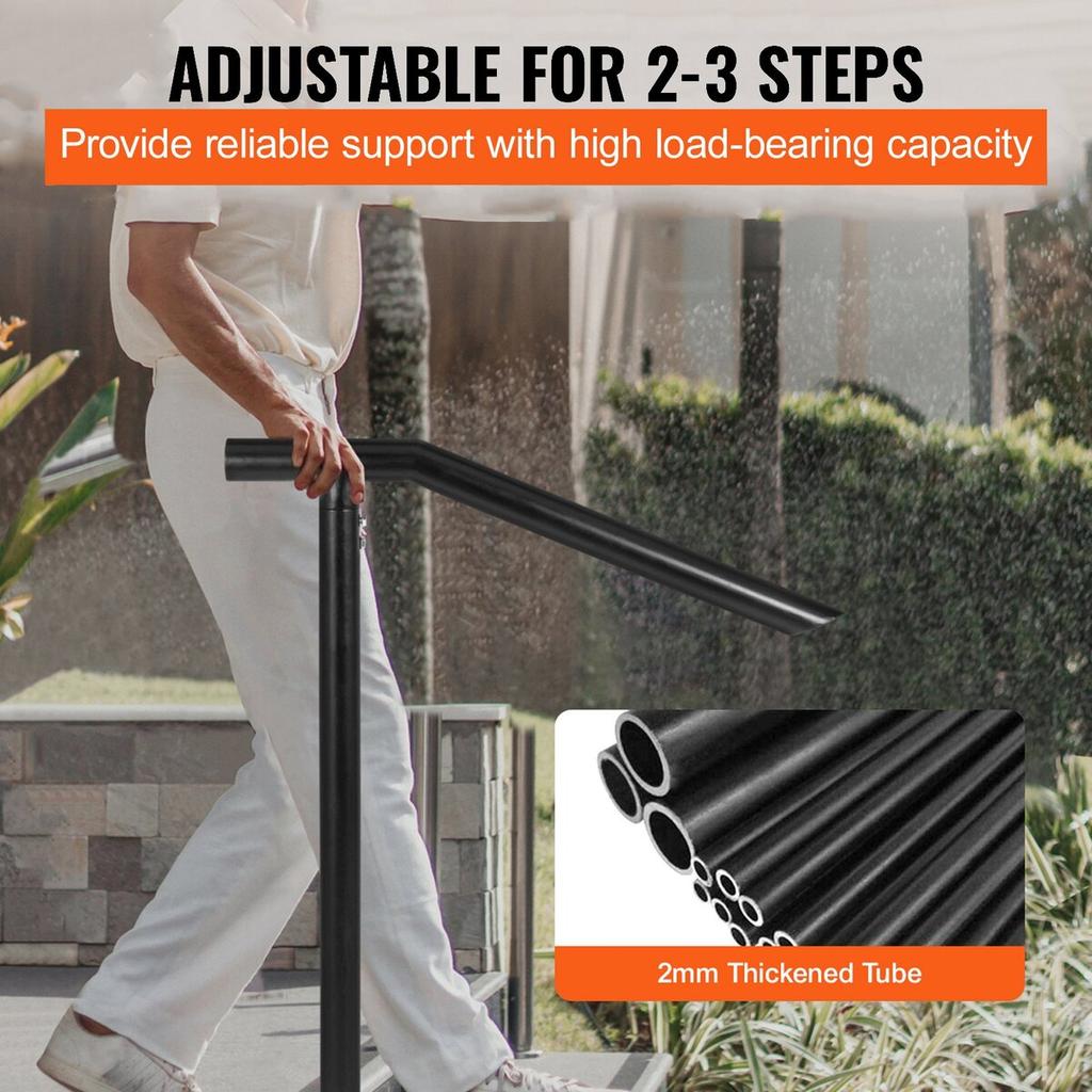 Handrail, 1-3 Step Black Steel Railing for Steps 330LBS Capacity Stair Handrail Baking Varnish Metal Handrail for Stairs Stylish Handrails for Outdoor