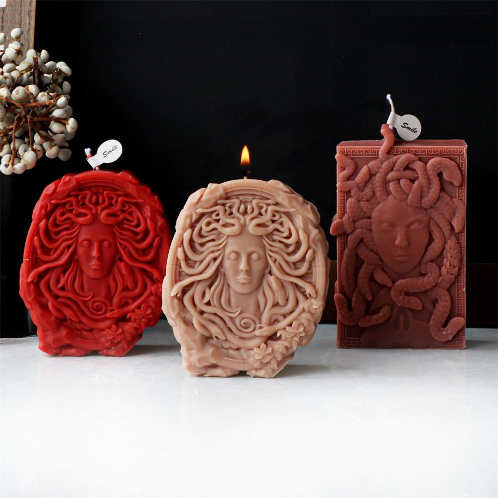 2D/3D New Medusa Figure Silicone Candle Silicone Mold Snake Head Goddess Gypsum Mold Resin Crafts Concrete Casting Molds