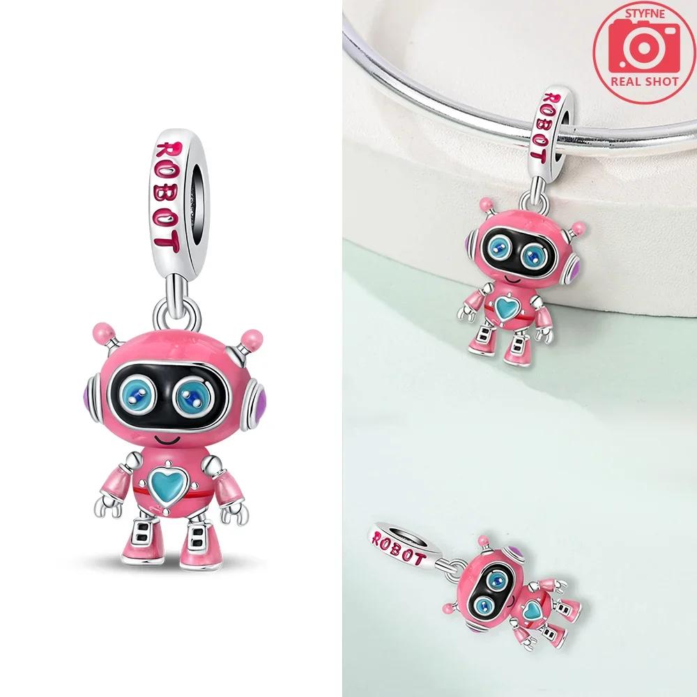 Cute Charms Copper Pink Series Cute Elf Robot Luggage Air Balloon Beaded Pendant Fit Original Bracelet Fine Diy Jewelry