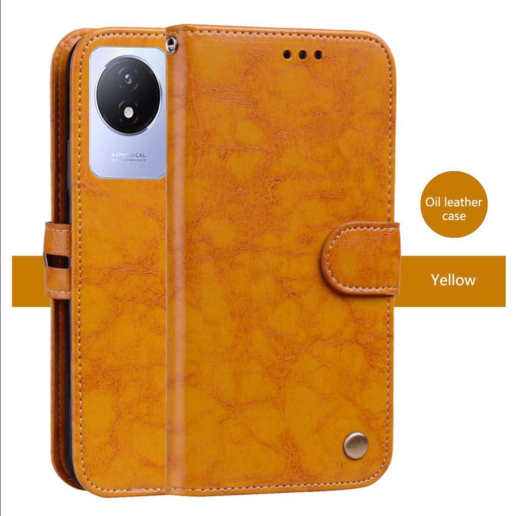 Vintage Crazy Horse Texture PU Leather Flip Wallet Phone Case for Vivo Y02,Y02t Card Holder Kickstand Shockproof Protective Cover