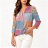 Women's Fashion Cotton Linen Printed 3/4 Sleeve Button Shirt for Casual Wear